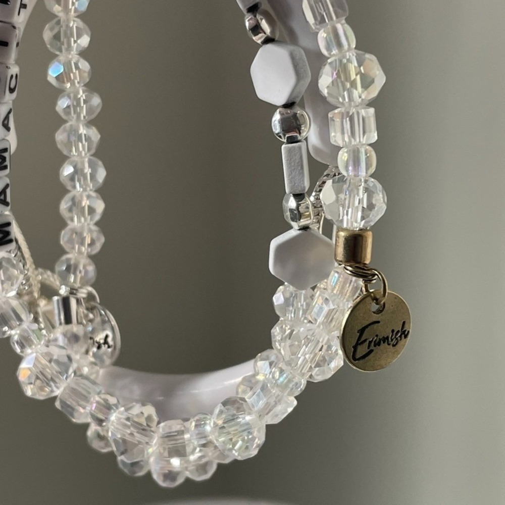 Erimish Bracelet Stack Set Gold White Crystal Beaded Mamacita Stretch Boho - Picture 4 of 4